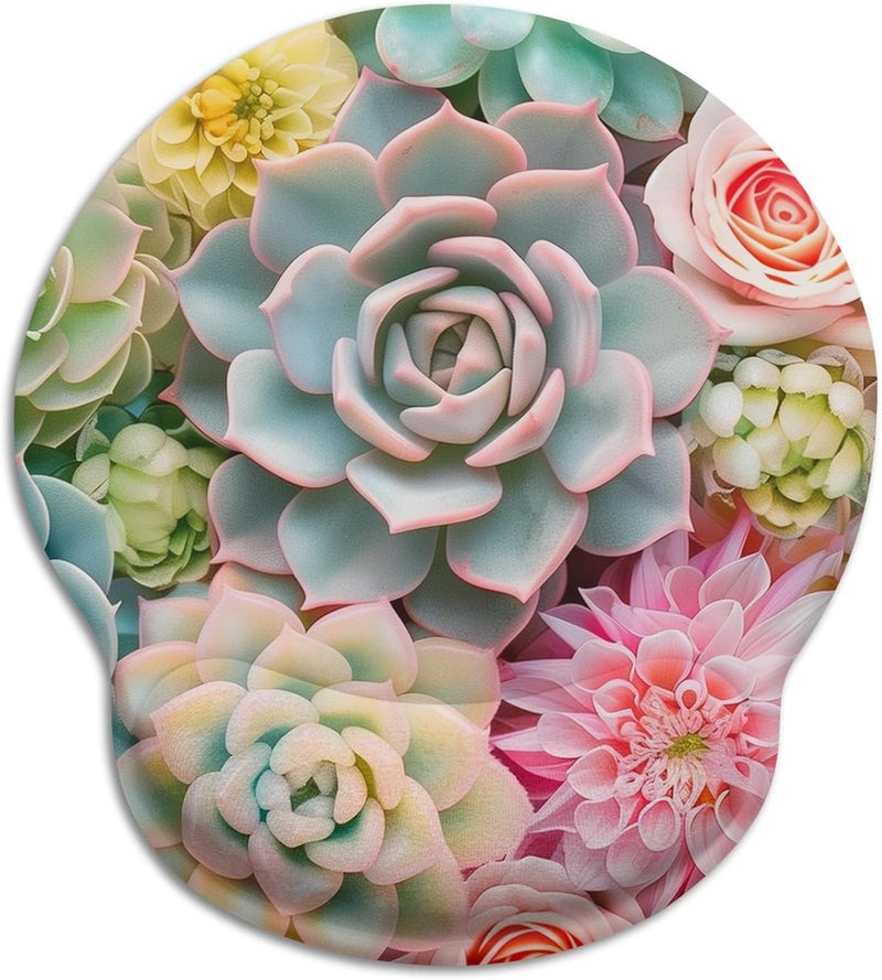 LIMKRIAN Succulents Ergonomic Mouse Pad with Wrist Rest, Gaming Mouse Pad with Wrist Support, Funny Computer Mousepad with Non-Slip Pain Relief PU Base, Cute Office Desk Accessories Decor Supplies - Image 1